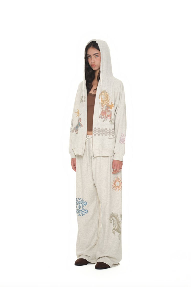 TOOMUCHTAX TAROT WAFFLE ZIP-UP HOODIE IVORY
