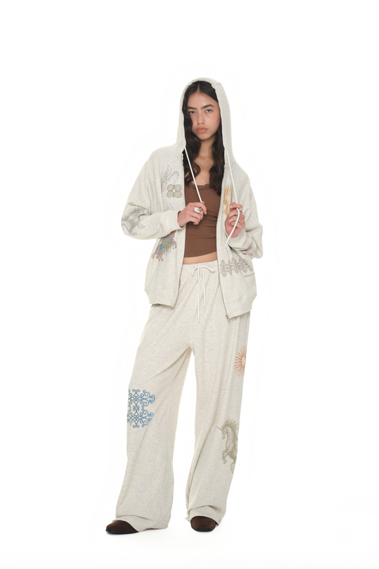 TOOMUCHTAX TAROT WAFFLE ZIP-UP HOODIE IVORY