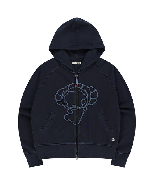 COYSEIO VINTAGE TAPE HOOD ZIP-UP NAVY