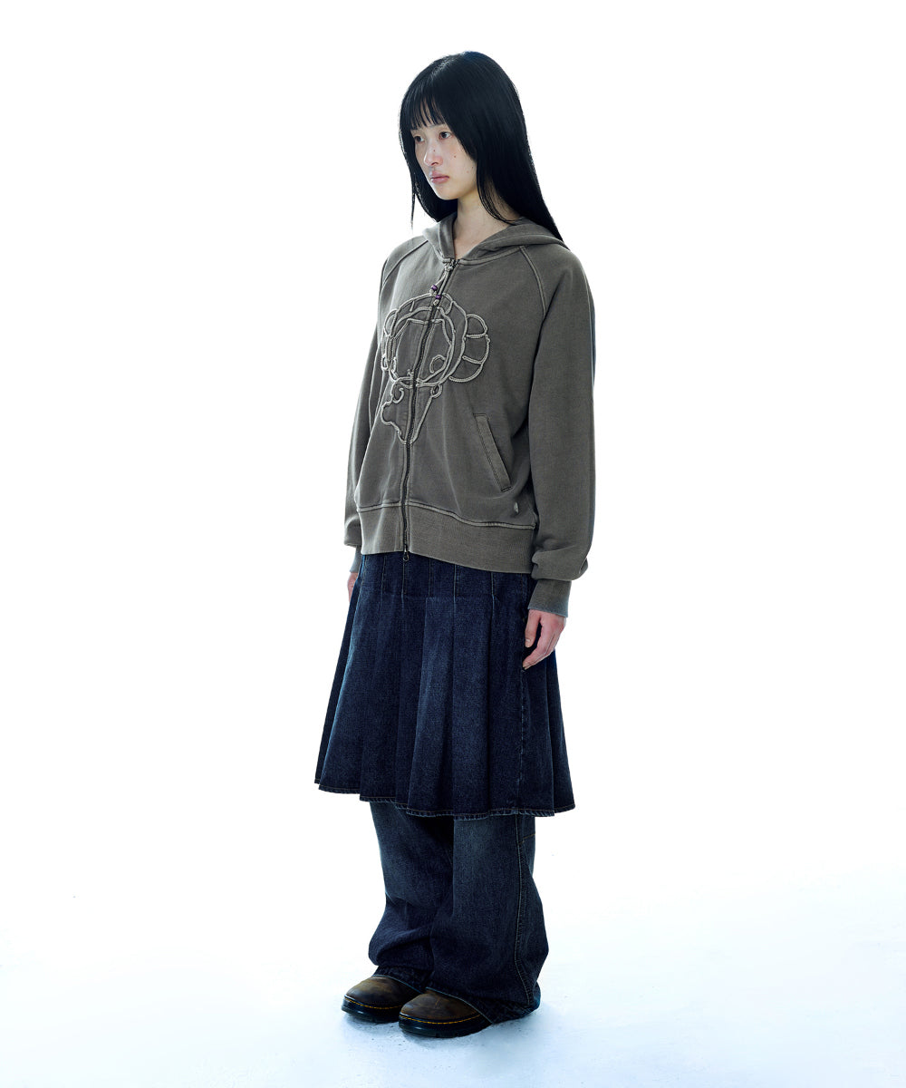 COYSEIO VINTAGE TAPE HOOD ZIP-UP ASH BROWN