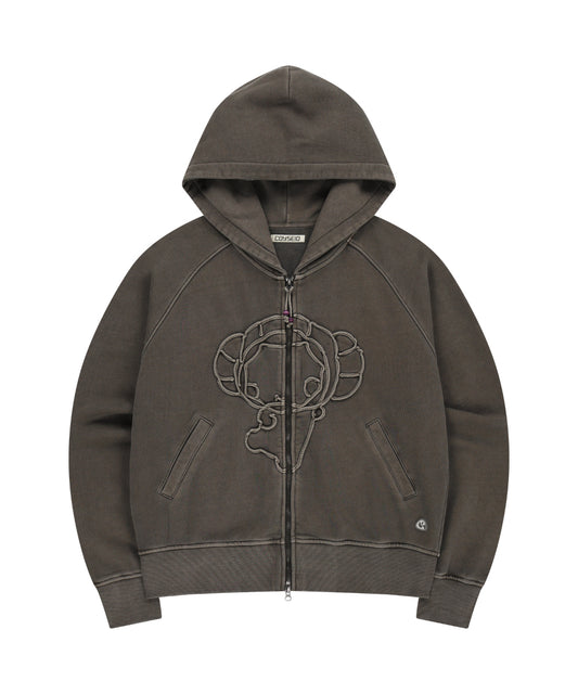 COYSEIO VINTAGE TAPE HOOD ZIP-UP ASH BROWN