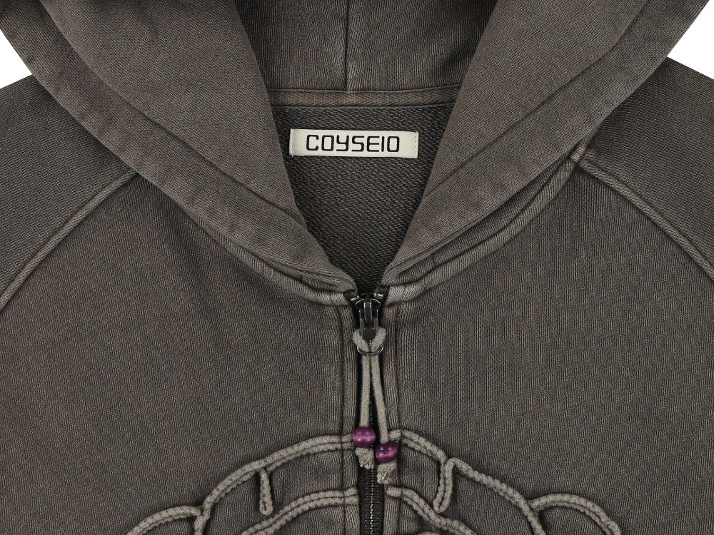 COYSEIO VINTAGE TAPE HOOD ZIP-UP ASH BROWN