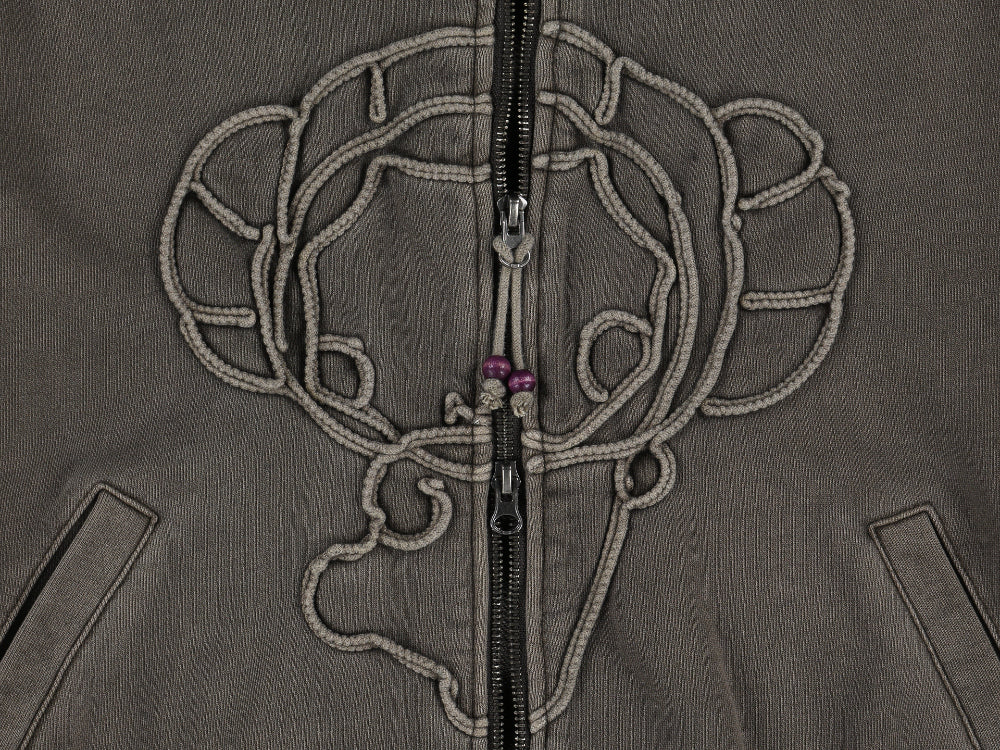 COYSEIO VINTAGE TAPE HOOD ZIP-UP ASH BROWN