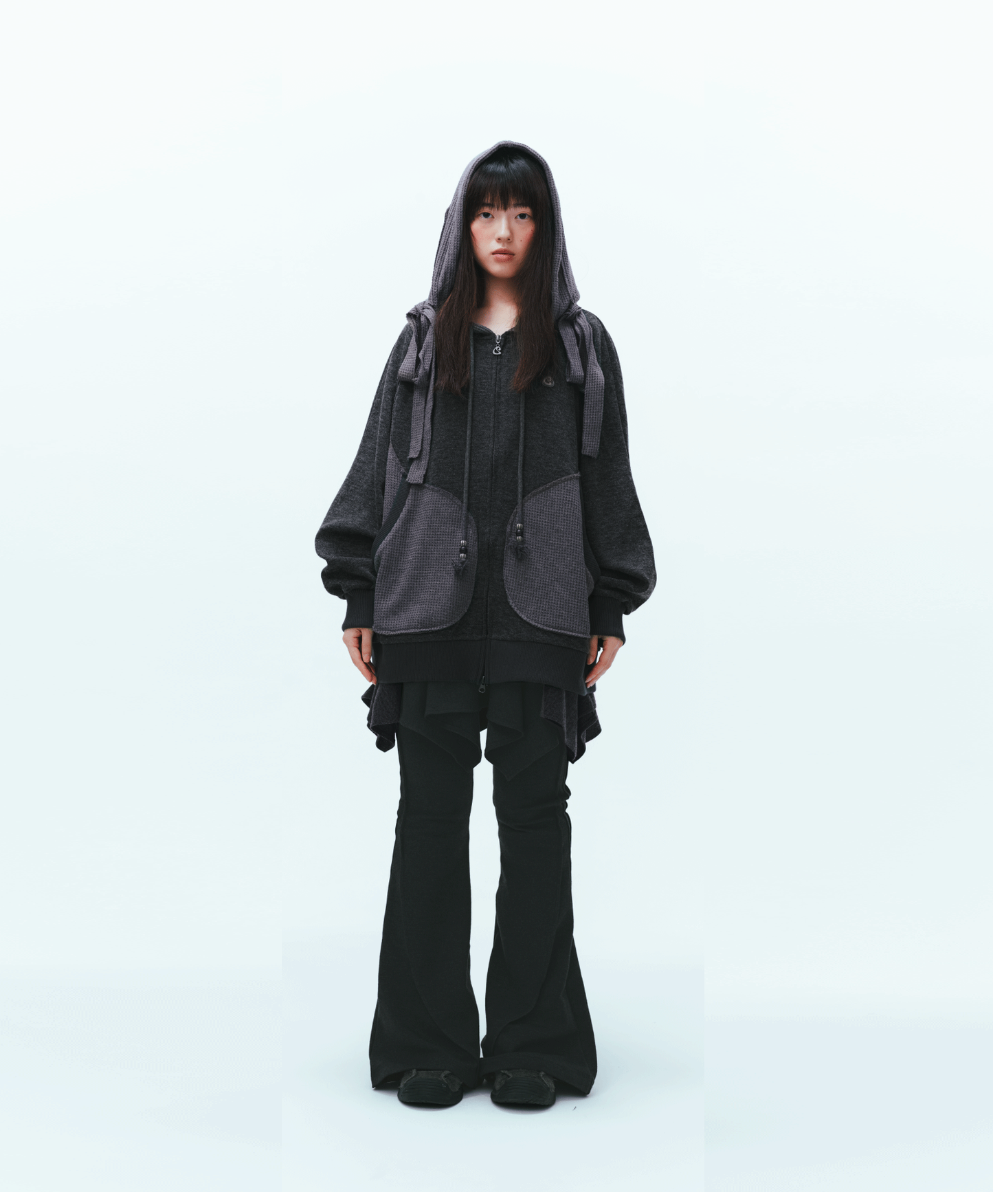 COYSEIO EARMUFFS HOOD ZIP-UP CHARCOAL