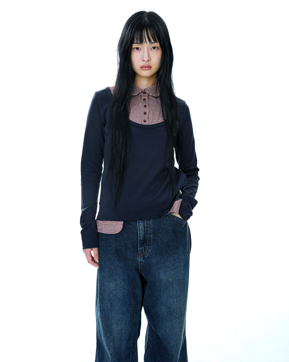 COYSEIO REVERSIBLE COLLAR LONGSLEEVES NAVY