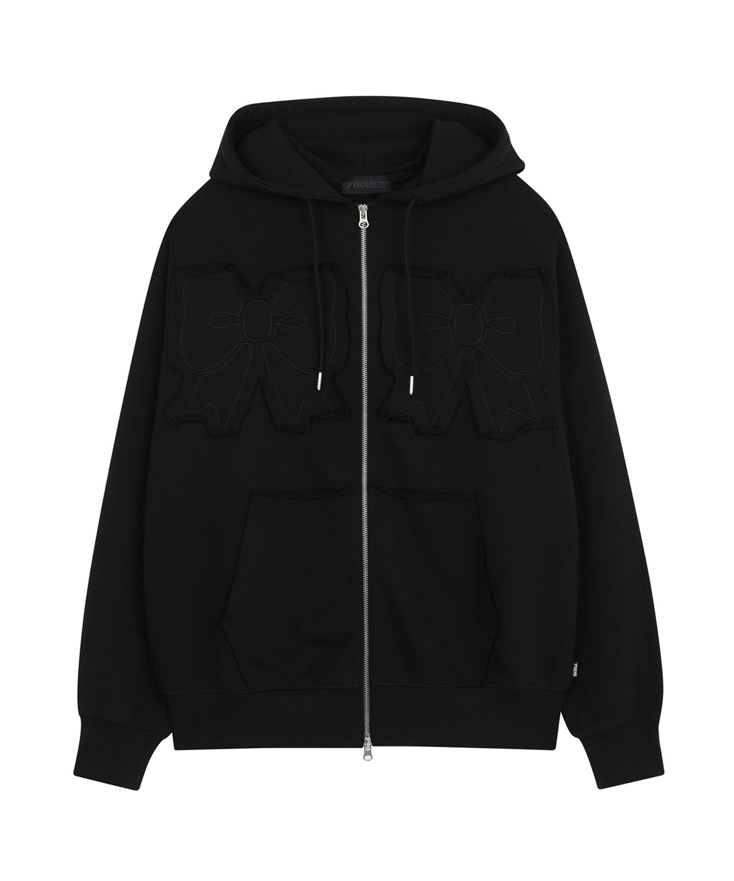 YOUHEE RIBBON HOOD ZIP-UP BLACK [JENNIE WEARS]