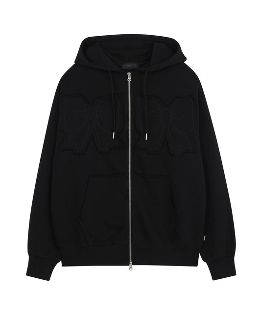 YOUHEE RIBBON HOOD ZIP-UP BLACK [JENNIE WEARS]