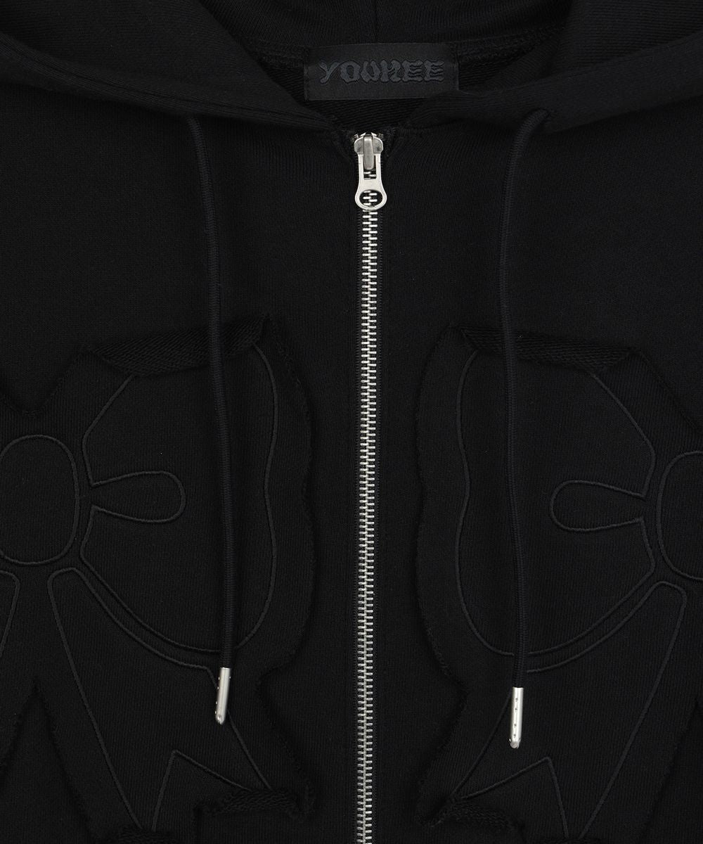 YOUHEE RIBBON HOOD ZIP-UP BLACK [JENNIE WEARS]
