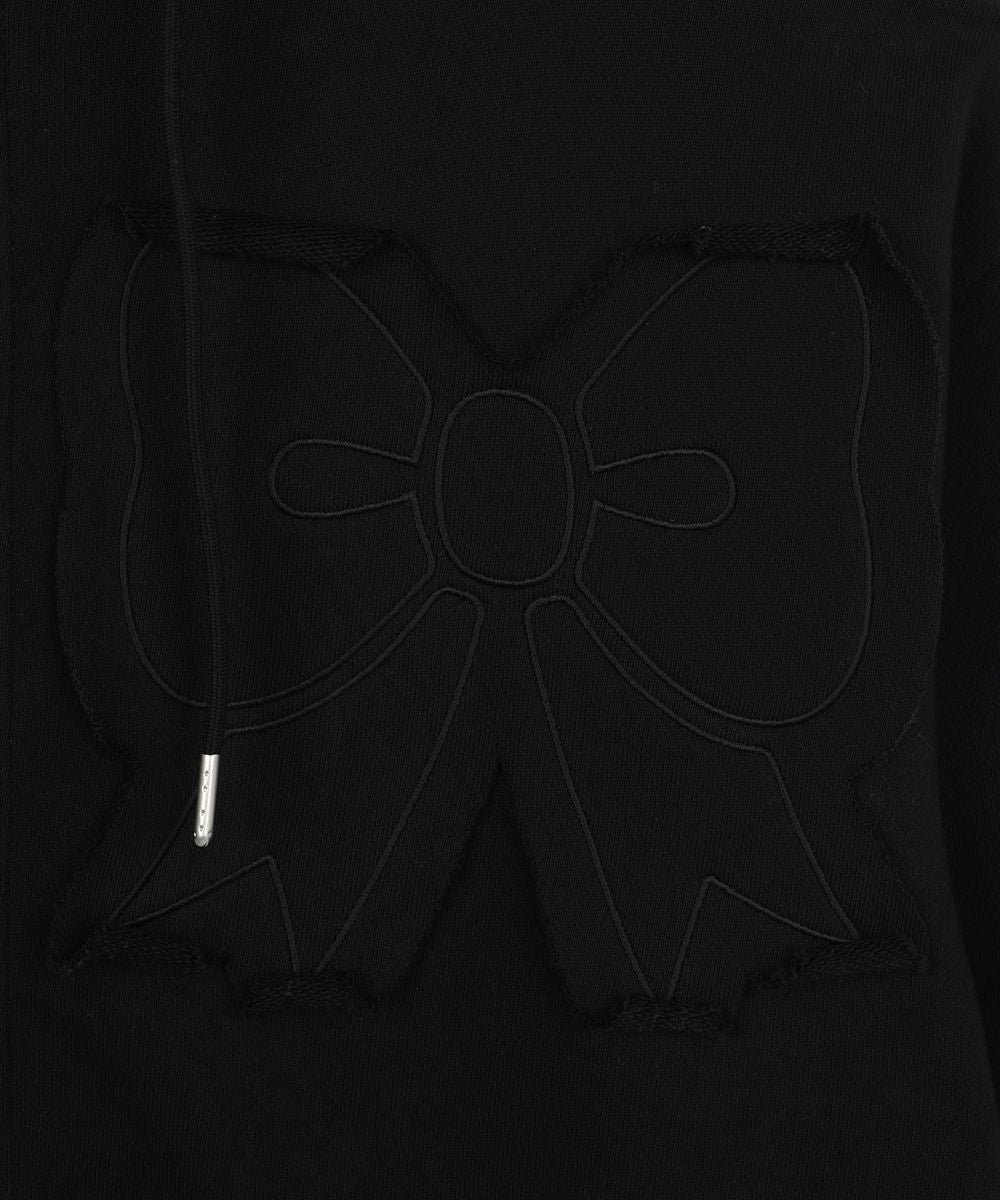 YOUHEE RIBBON HOOD ZIP-UP BLACK [JENNIE WEARS]