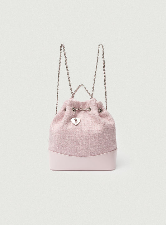 THEBARNNET TWEED DRAWSTRING CHAIN BACKPACK PINK