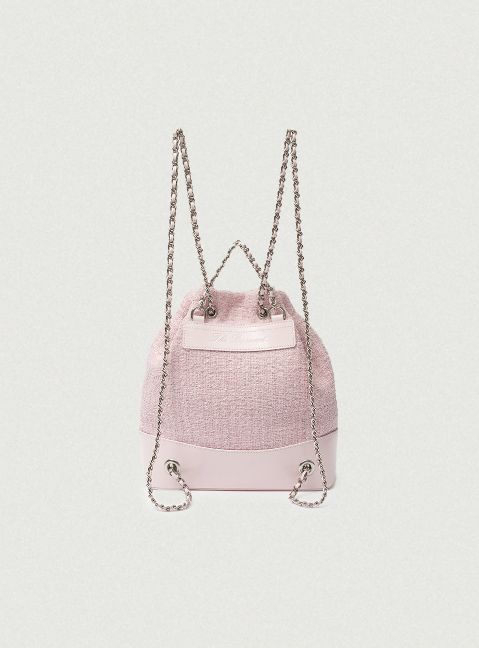 THEBARNNET TWEED DRAWSTRING CHAIN BACKPACK PINK