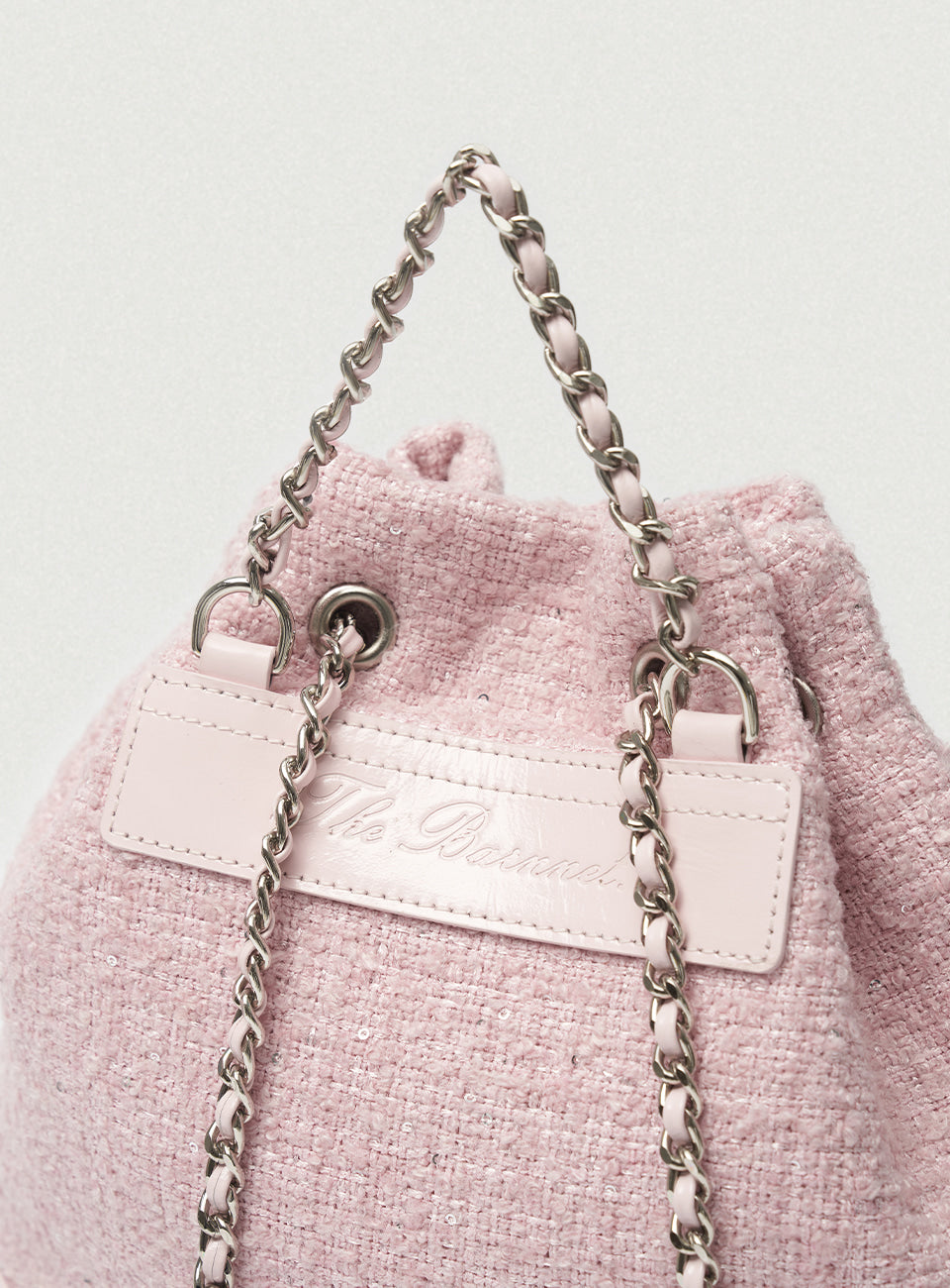 THEBARNNET TWEED DRAWSTRING CHAIN BACKPACK PINK