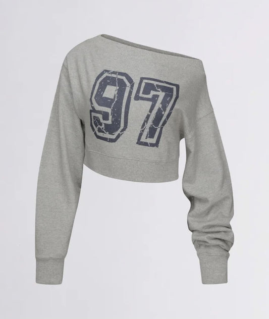 SCULPTOR 97 OFF SHOULDER CROP SWEATSHIRT MELANGE GREY