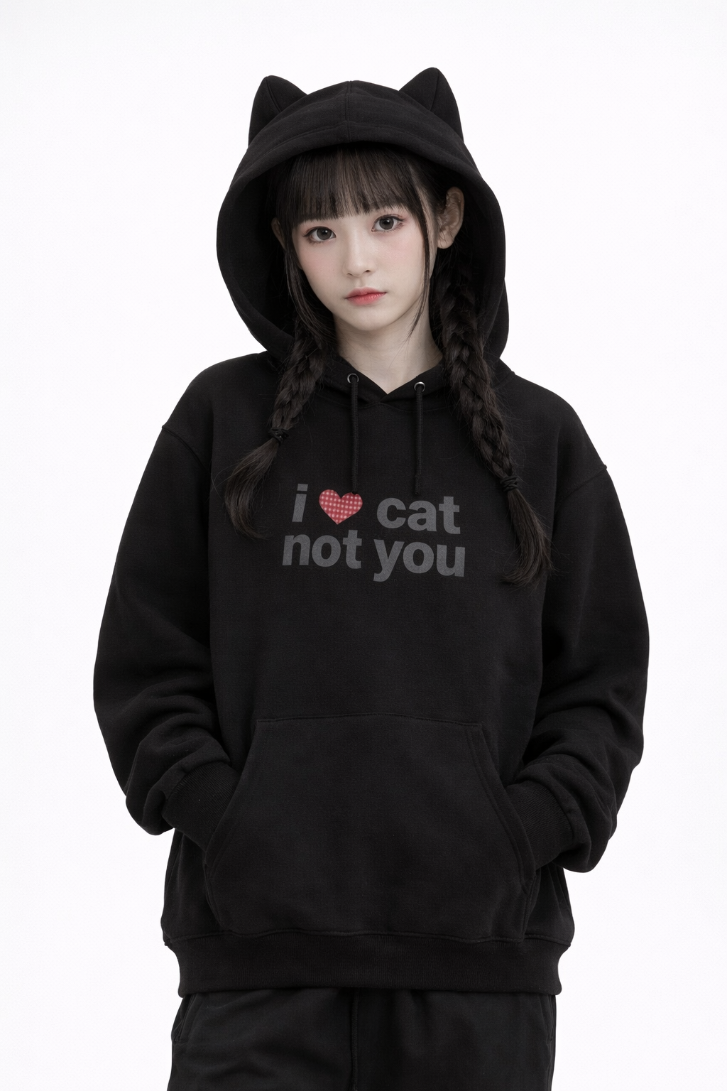 ITZAVIBE I LOVE CAT NOT YOU CAT EAR HOODIE [JAMIN,KYA WEARS]