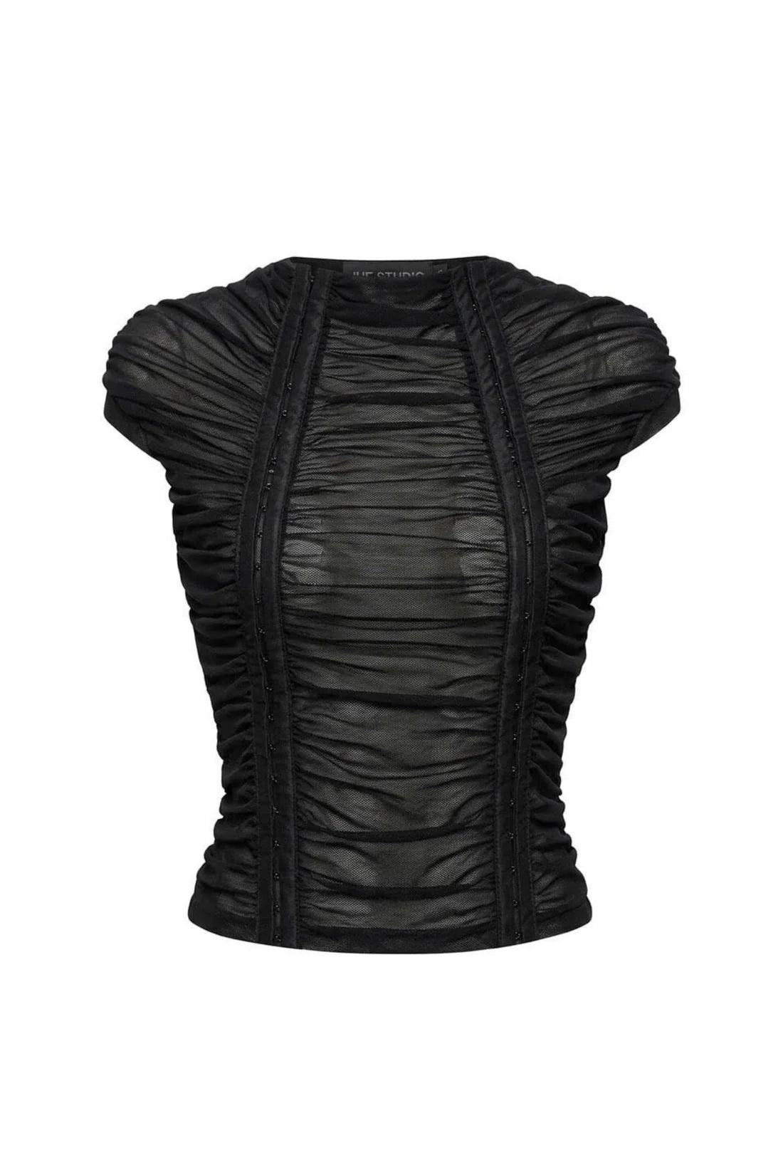 IUE STUDIO BLACK RUCHE WAVY TOP