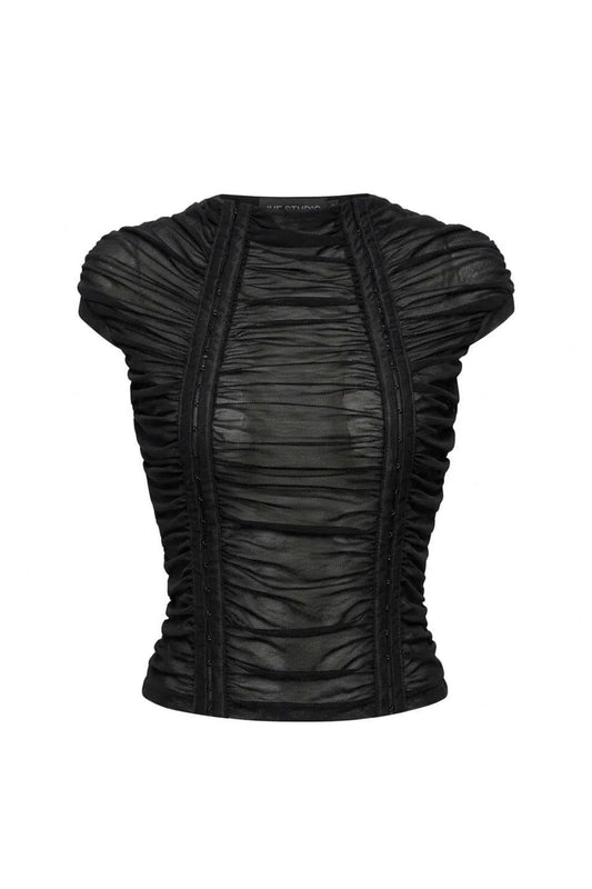 IUE STUDIO BLACK RUCHE WAVY TOP