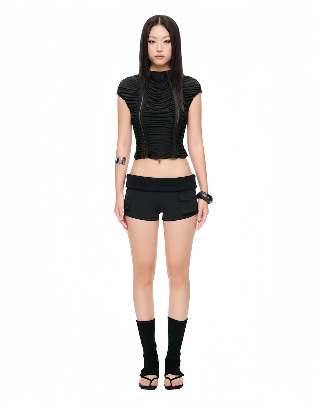 IUE STUDIO BLACK RUCHE WAVY TOP