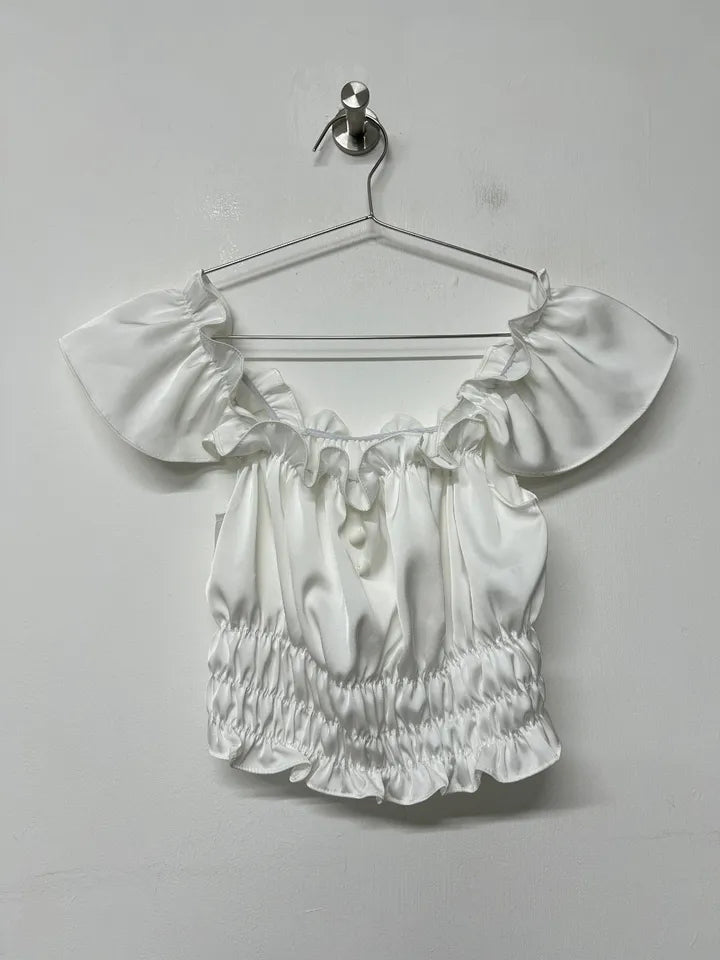 Satin cropped ruffle blouse