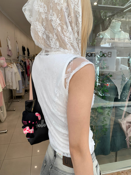 Lace ribbon hoodie