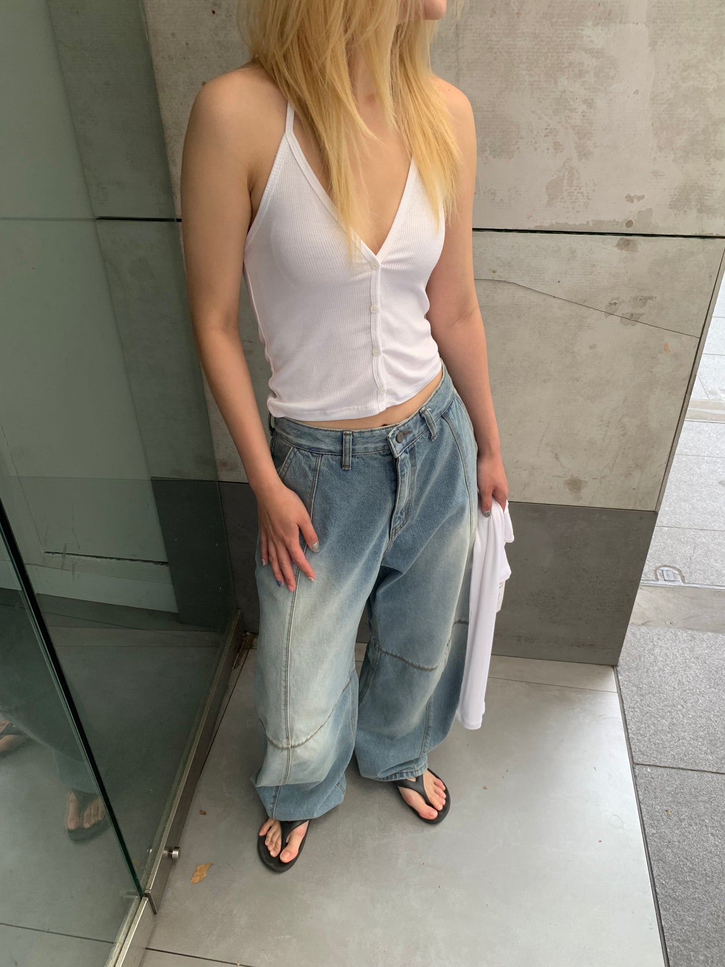 Seam detail wide jeans