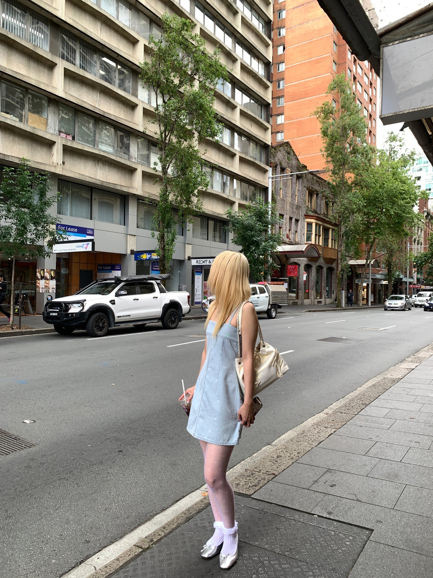 Ribbon denim mini dress