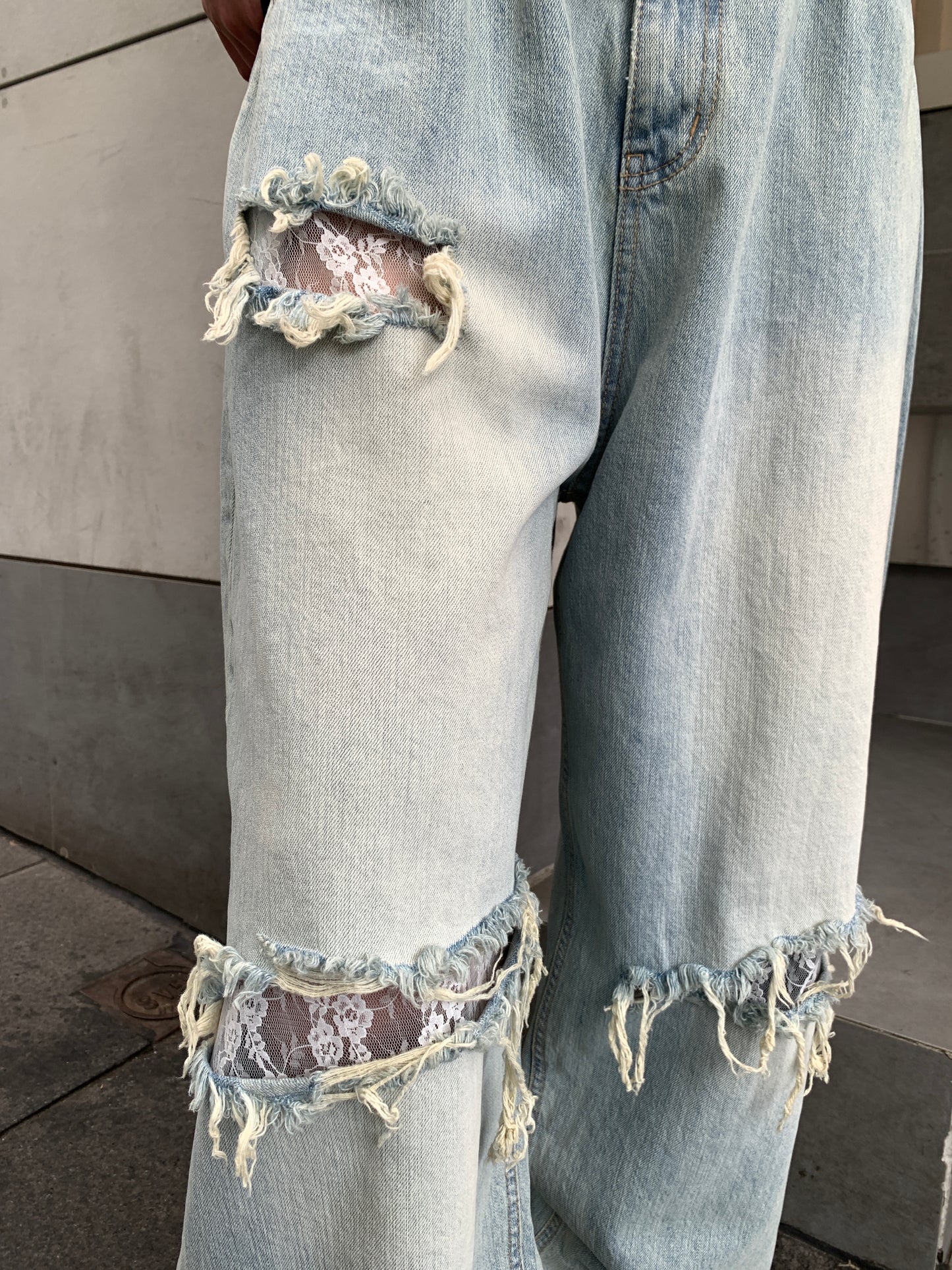 Lace ripped jeans