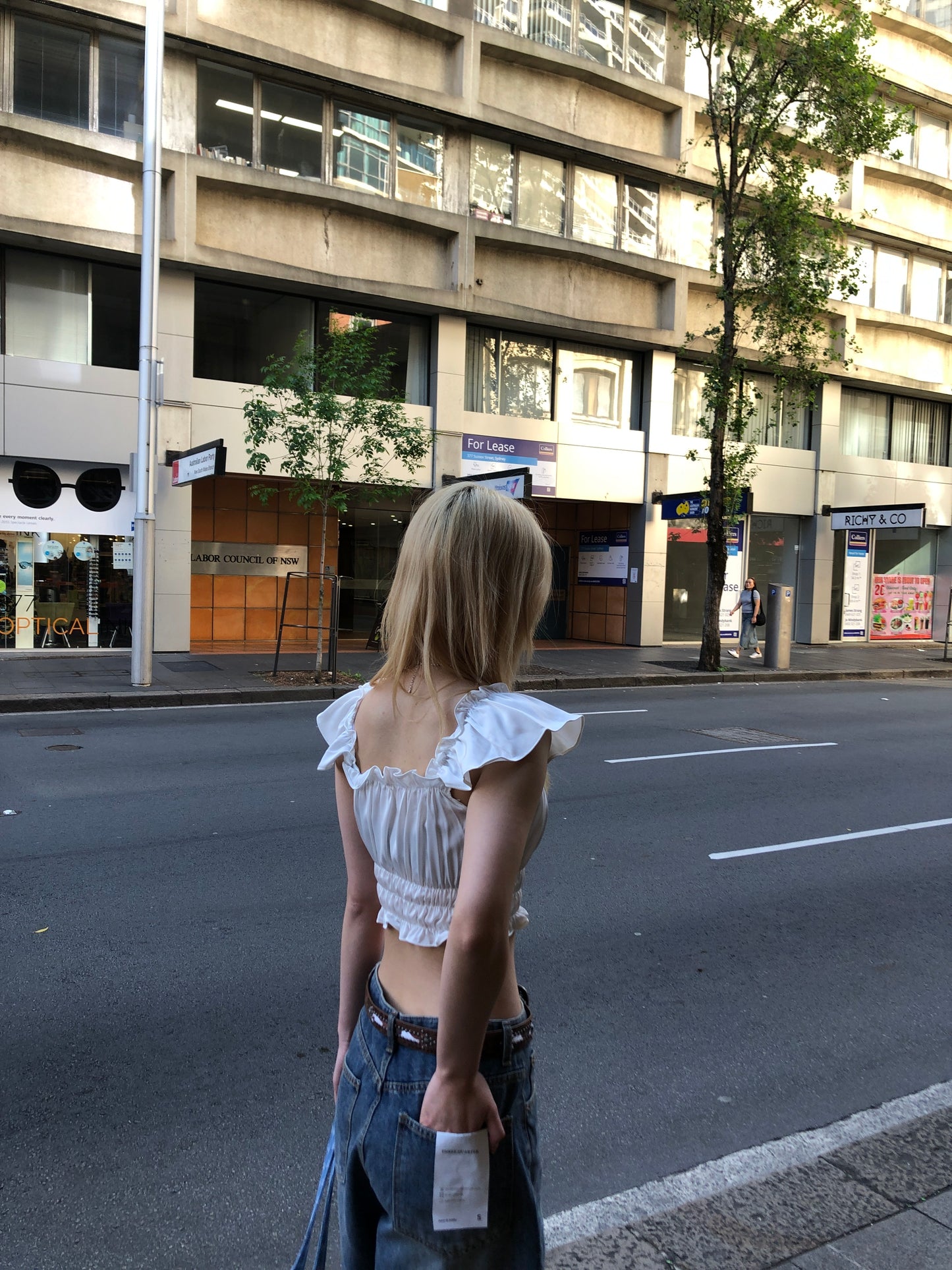 Satin cropped ruffle blouse
