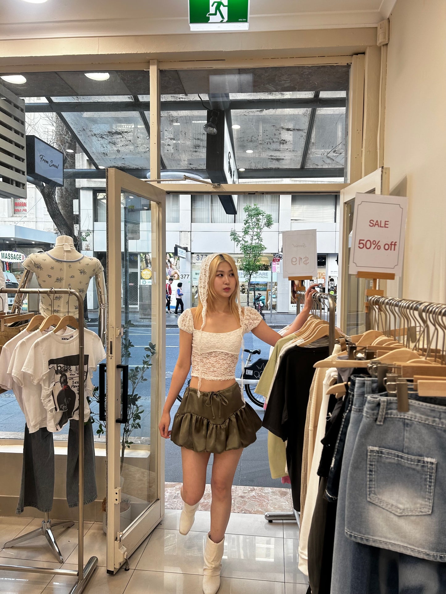 Satin pumpkin mini skirt
