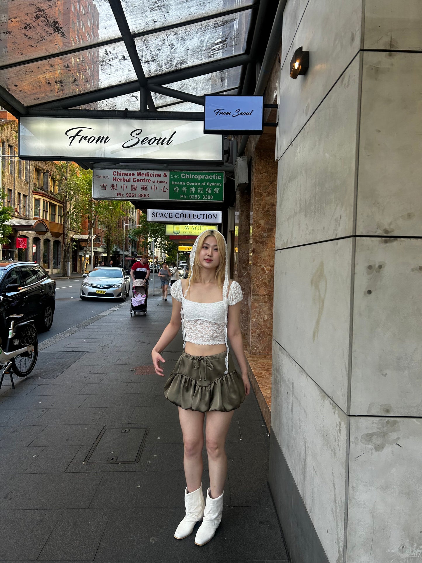 Satin pumpkin mini skirt